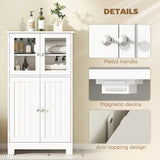 kleankin Bathroom Floor Cabinet, Freestanding Kitchen Cupboard with 2 Drawers, Adjustable Shelves and Tempered Glass Door, Wooden  Storage Unit for Living Room Kitchen Hallway