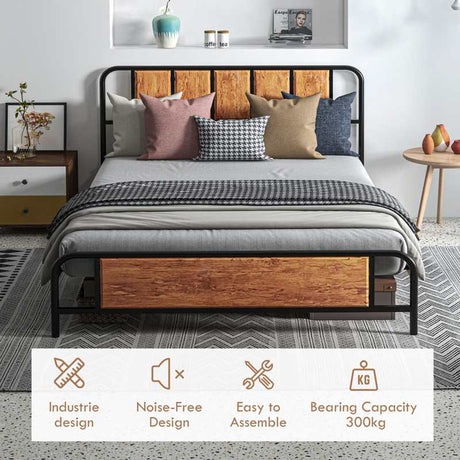 HOMCOM 5.2ft King Bed Frame with Industrial Wood Headboard, Steel Slat Support and 31cm Underbed Storage Space, 160 x 207cm, Rustic Brown