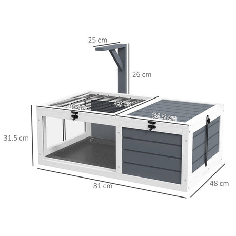 PawHut Tortoise Table with Wooden Lamp Holder, Wooden Tortoise House w/ Openable Lids, Pull-Out Trays - Grey