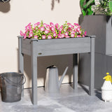 Outsunny Raised Bed for Garden, Wooden Elevated Planter Box with Bed Liner, for Flower Vegetable Herb, Dark Grey