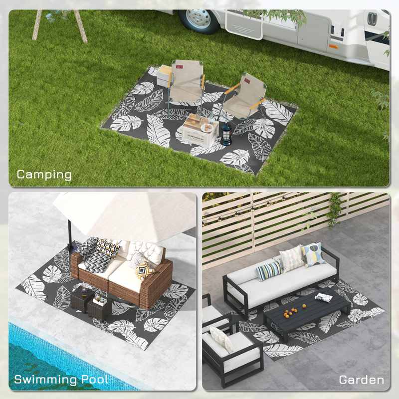 Outsunny Plastic Straw Reversible RV Outdoor Rug with Carry Bag, 182 x 274cm, Grey and White