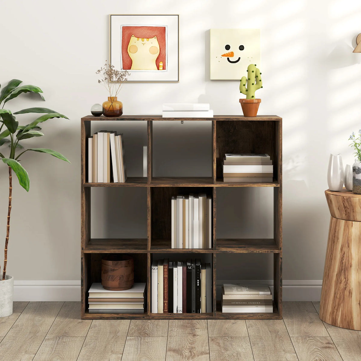 HOMCOM Nine-Cube Storage Shelf - Rustic Brown