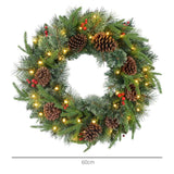 HOMCOM 60" Cone and Berry Christmas Wreath, with LED Lights