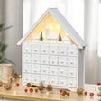 HOMCOM 24-Drawer Christmas Advent Calendar, Wooden Light-Up Traditional Decoration, Adults Kids Countdown Holiday House w/ Lights Handle White