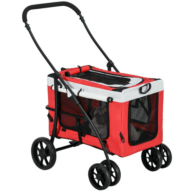 PawHut Foldable Dog Stroller, Pet Travel Crate, with Detachable Carrier, Soft Padding, for Mini, Small Dogs - Red