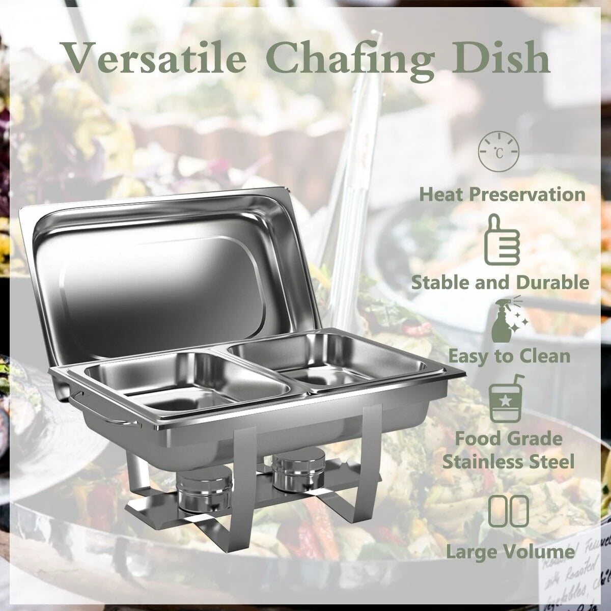 2 Packs Stainless Steel Full-Size Chafing Dish