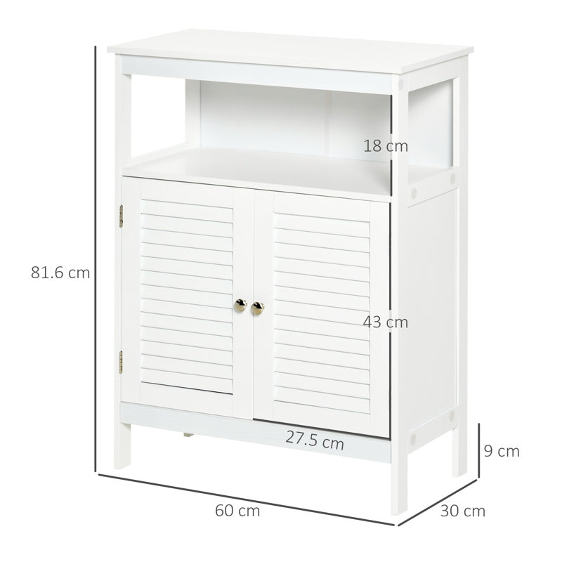 kleankin Bathroom Storage Unit Cabinet with Open Storage Shelf, Freestanding Floor Cabinet Organizer with 2 Doors for Living Room Kitchen Entryway, White