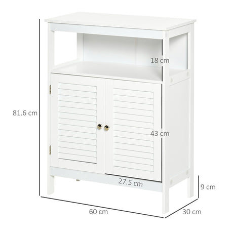 kleankin Bathroom Storage Unit Cabinet with Open Storage Shelf, Freestanding Floor Cabinet Organizer with 2 Doors for Living Room Kitchen Entryway, White