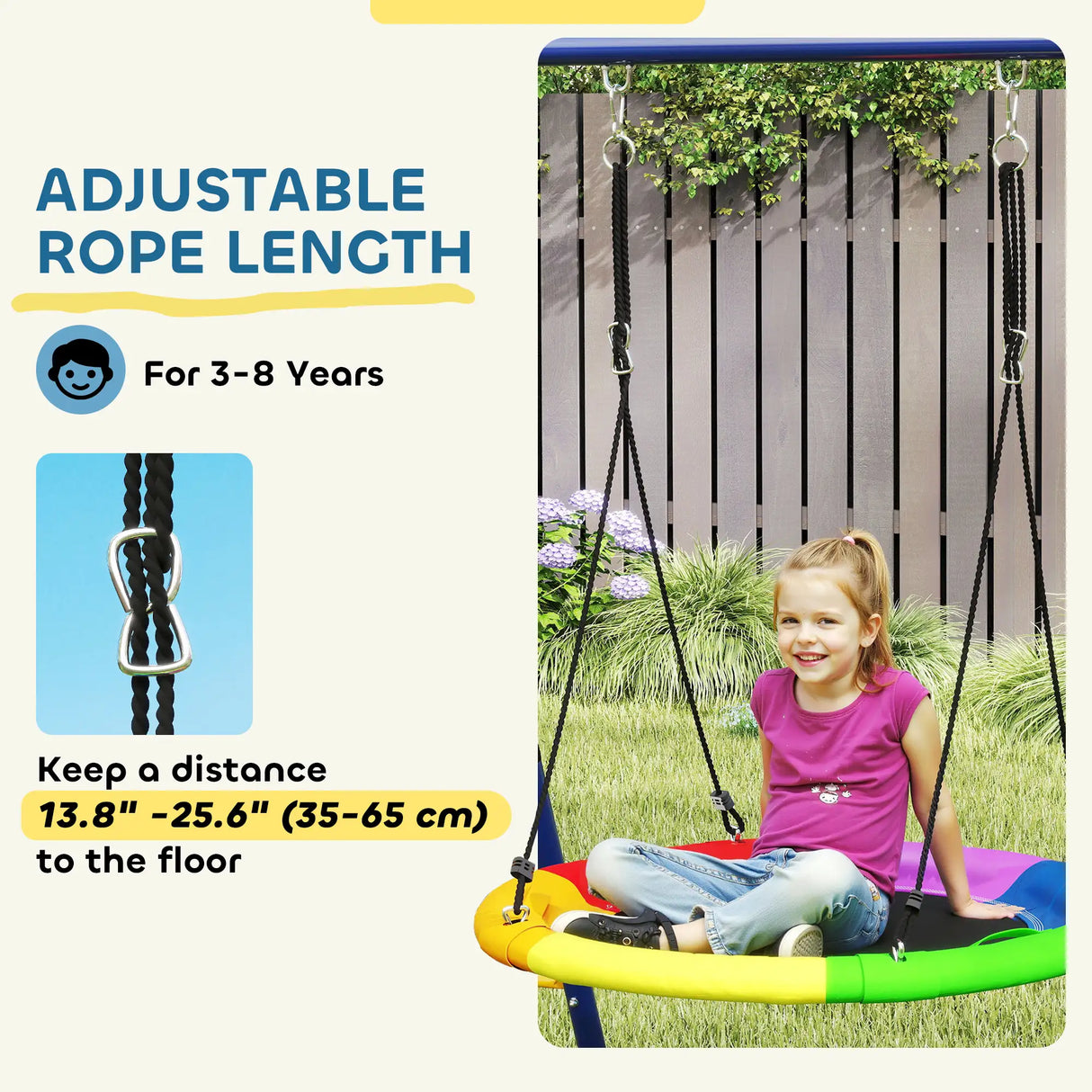 AIYAPLAY 6 in 1 Metal Kids Swing Set with 3 Swings, Climbing Ladder & Net, Basketball Hoop, for Ages 3-8