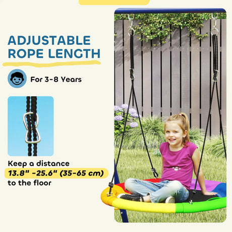 AIYAPLAY 6 in 1 Metal Kids Swing Set with 3 Swings, Climbing Ladder & Net, Basketball Hoop, for Ages 3-8