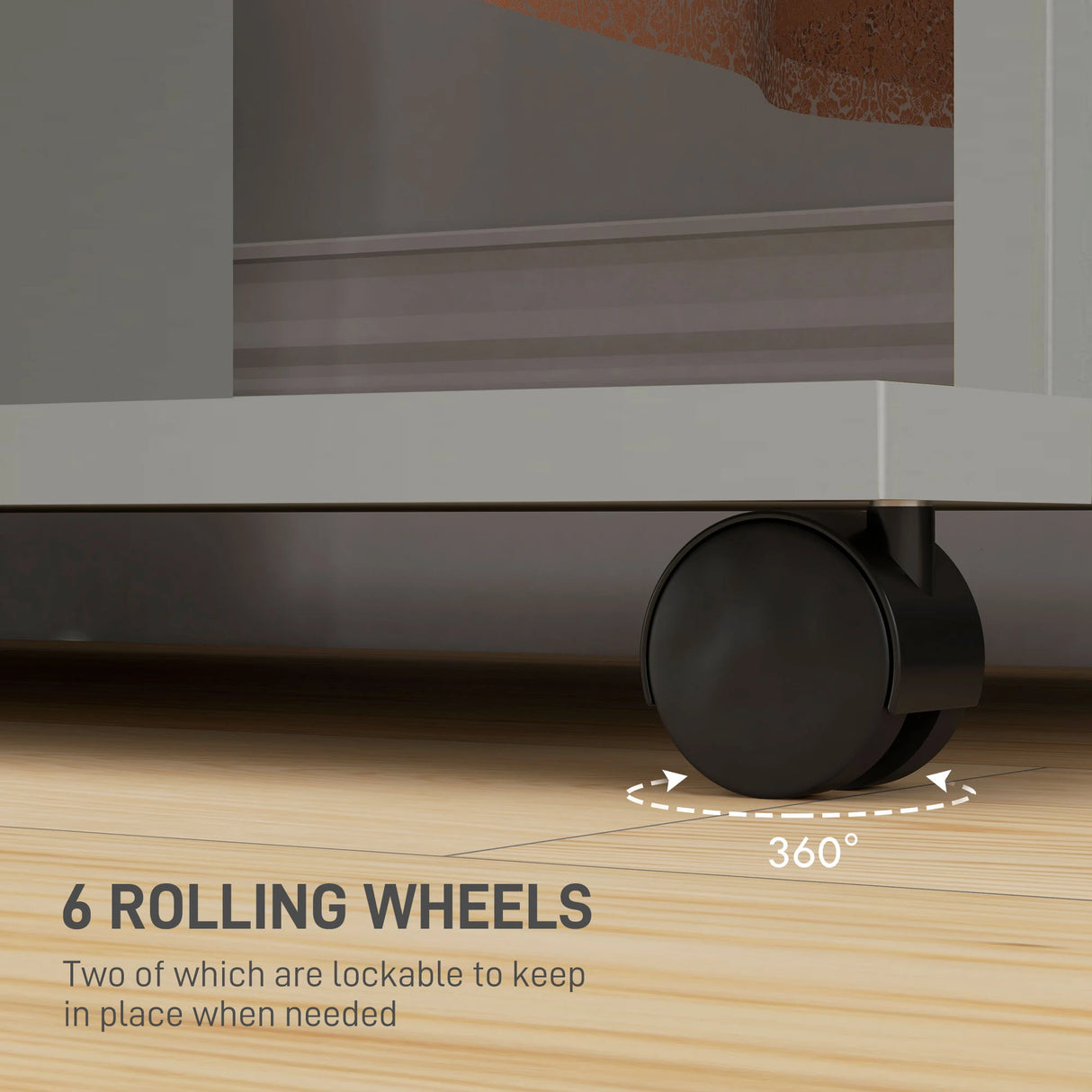 HOMCOM Open Wardrobe Double Mobile Storage Shelves Organizer W/6 Wheels-Grey