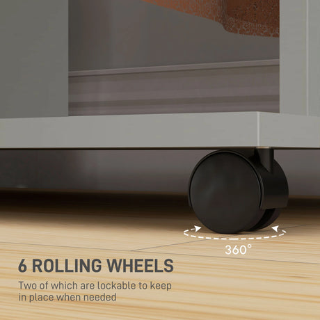 HOMCOM Open Wardrobe Double Mobile Storage Shelves Organizer W/6 Wheels-Grey