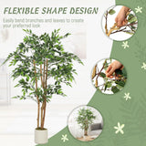 HOMCOM 150cm Artificial Ficus Tree, Fake Potted Tree with Solid Wood Trunk and Pot for Indoor, Green