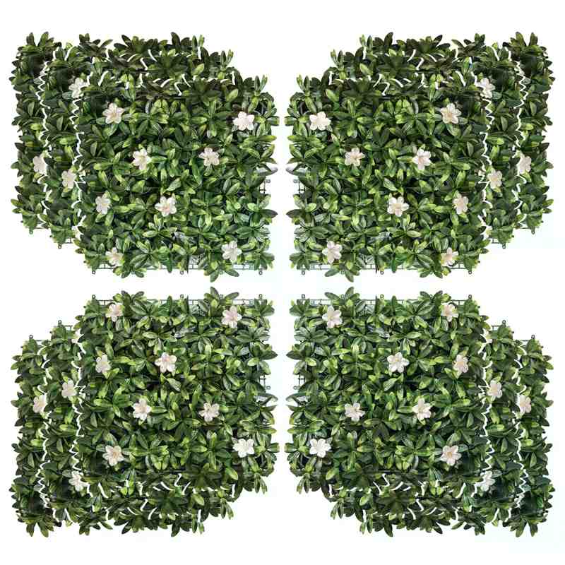 Outsunny 12PCS Artificial Boxwood Wall Panels 50cm x 50cm Rhododendron Privacy Fence Screen Faux Hedge Greenery Backdrop for Home Garden Backyard Balcony