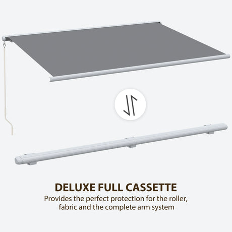 Outsunny 4x3m Full Cassette Electric/Manual Retractable Awning with LED Light and Remote Controller, Sun Canopies for Patio Door Window, Grey