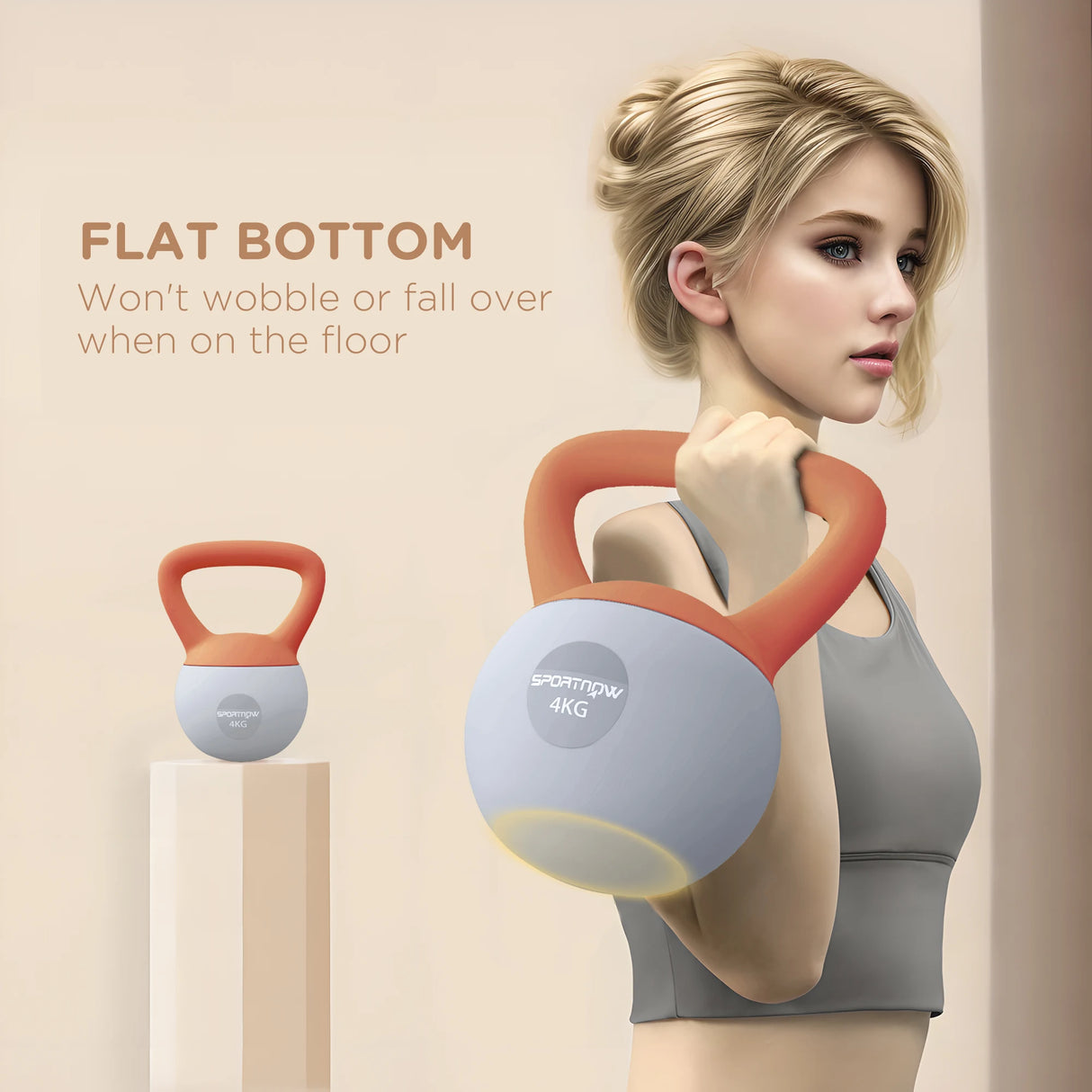 SPORTNOW 4KG Soft Kettlebell, Kettlebell with Non-Slip Handle for Home Gym, Weight Lifting, Strength Training, Orange/Grey