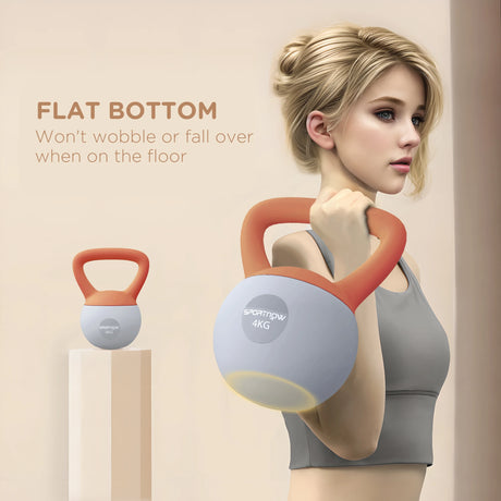 SPORTNOW 4KG Soft Kettlebell, Kettlebell with Non-Slip Handle for Home Gym, Weight Lifting, Strength Training, Orange/Grey