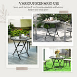 Outsunny Folding Rattan Garden Dining Table, 68 cm Round Rattan Garden Table with Water Ripple Tempered Glass Top, Wicker Edging  and Steel Frame for Outdoor, Patio, Grey