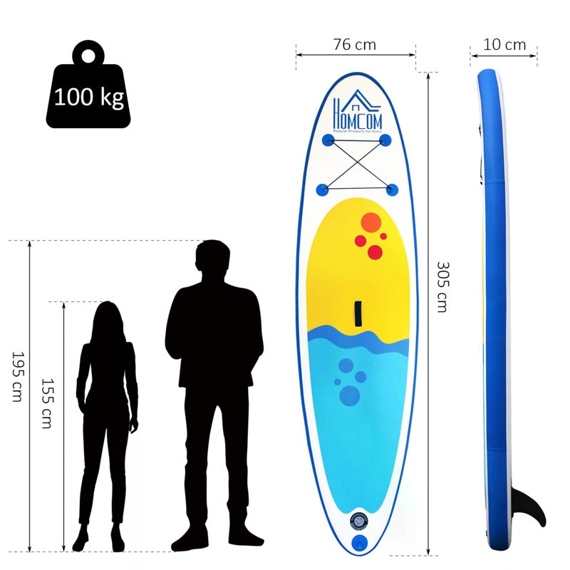 HOMCOM Inflatable Stand Up Paddle Board, 10' x 30" x 4", Non-Slip SUP, with ISUP Accessories, Hand Pump, 1 Fin, Adj Paddle, Backpack for Youth Adult Beginners/Experts