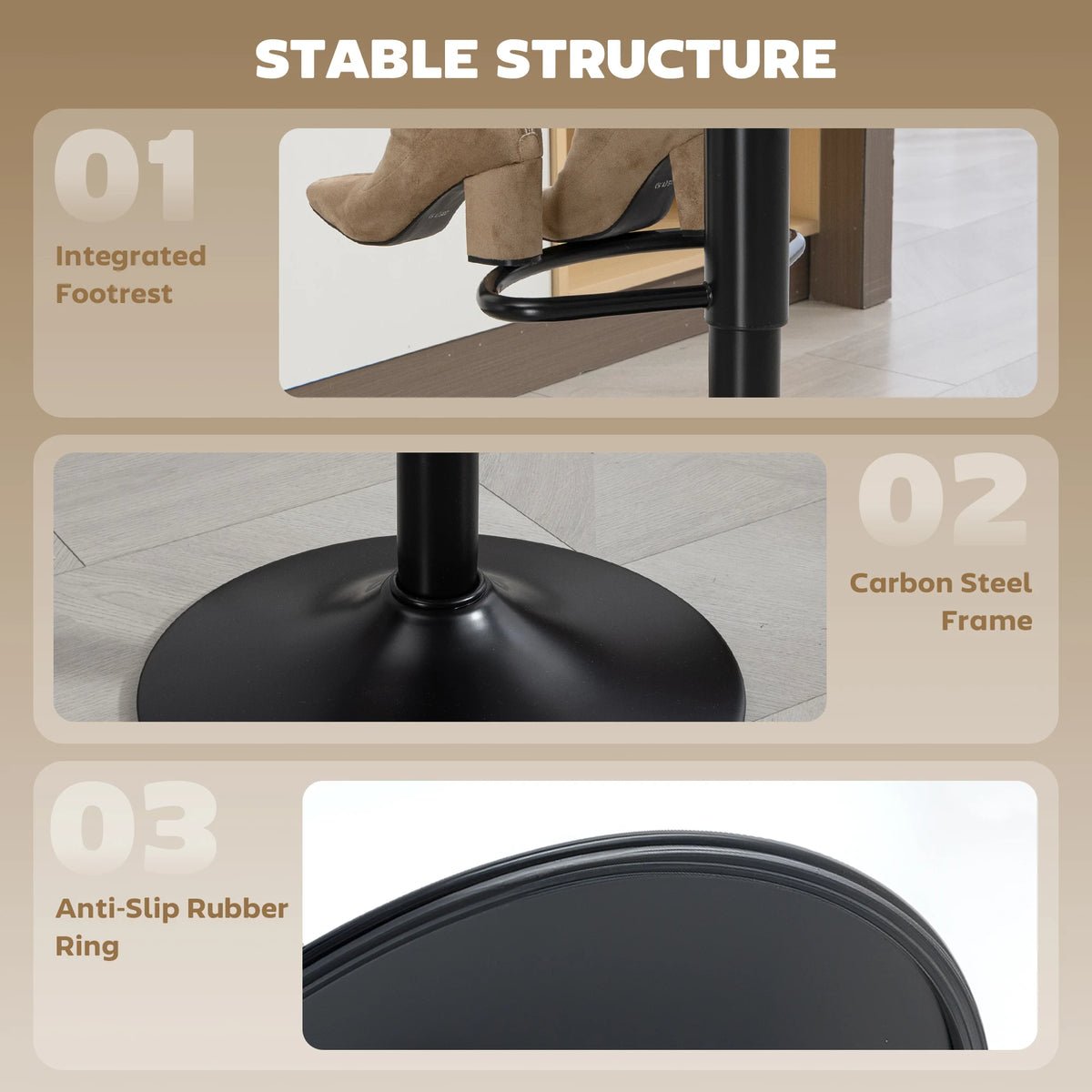 HOMCOM Bar Stools Set of 2, Modern Swivel Barstools with Footrest for Kitchen Island and Dining Room, Brown