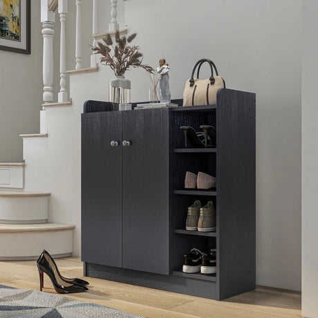 HOMCOM Shoe Storage Cabinet with Adjustable Shelves - Black