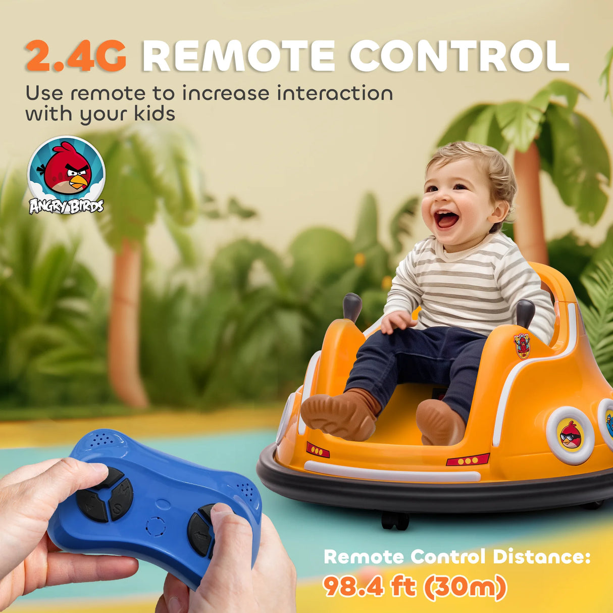 AIYAPLAY Angry Bird Licensed Waltzer Car, 12V Kids Bumper Car w/ Joysticks, Remote, Music LED Lights, Orange