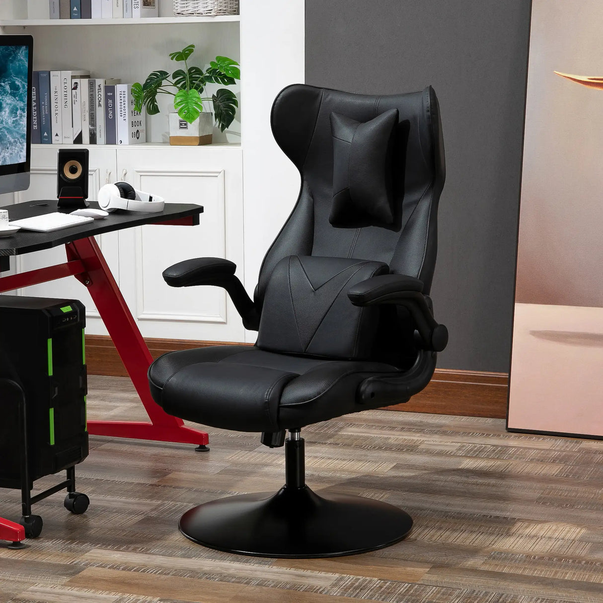 Vinsetto Video Game Chair with Lumbar Support, Racing Style Home Office Chair, Computer Chair with Swivel Base, Flip-up Armrest and Headrest, Black