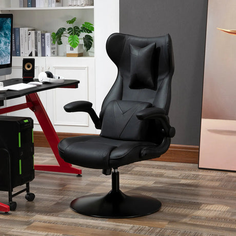 Vinsetto Video Game Chair with Lumbar Support, Racing Style Home Office Chair, Computer Chair with Swivel Base, Flip-up Armrest and Headrest, Black