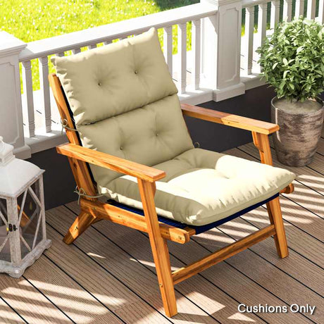 Outsunny Tufted Adirondack Chair Cushion, Thick Garden Seat Cushion Pad with Backrest, Rocking Chair Cushion with Ties for Outdoor and Indoor Use, Beige