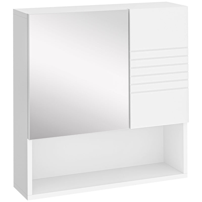 kleankin Bathroom Mirror Cabinet Wall-Mounted Storage w/ Double Door Adjustable Shelf - White