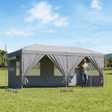 Outsunny 3 x 6 m Pop Up Canopy with UV50+ Protection Garden Gazebo with 6 Sidewalls, Dark Grey