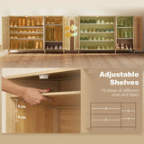 HOMCOM Bamboo Shoe Cabinet with Louvered Doors, 18 Pairs Shoe Storage Cabinet with Adjustable Shelves for Hallway, Natural
