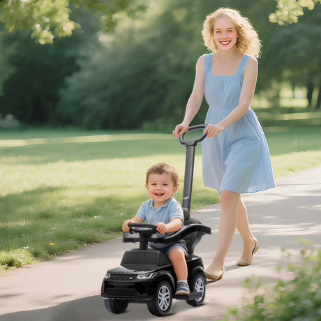 AIYAPLAY LAND ROVER DISCOVERY Licensed Baby Push Car, 2-in-1 Ride on Car with Push Handle and Safety Guardrail, Black