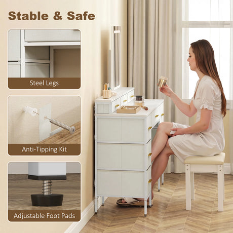 HOMCOM Multi-Storage Elegant Dressing Table, with LED Mirror - White