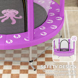 AIYAPLAY 4.6FT Toddler Trampoline w/ Safety Enclosure Net, for Indoor Outdoor Use, Ages 3-6 Years, Octopus Pattern - Purple
