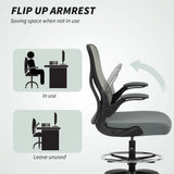 Vinsetto Drafting Chair, Ergonomic Tall Office Chair with Flip-up Armrests, Mesh Back, Lumbar Support, Adjustable Height and Foot Ring, Swivel Wheels, for Standing Desk, Charcoal Grey