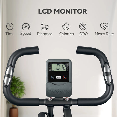 SPORTNOW Five-in-one Foldable Exercise Bike, Stationary Bike with Arm Workout Bands, LDC Monitor, Phone Holder, Black
