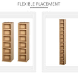 HOMCOM 204 CD Media Display Shelf Unit Set of 2 Blu-Ray Tower Rack w/ Adjustable Shelves Bookcase Storage Organiser, Natural Wood Colour