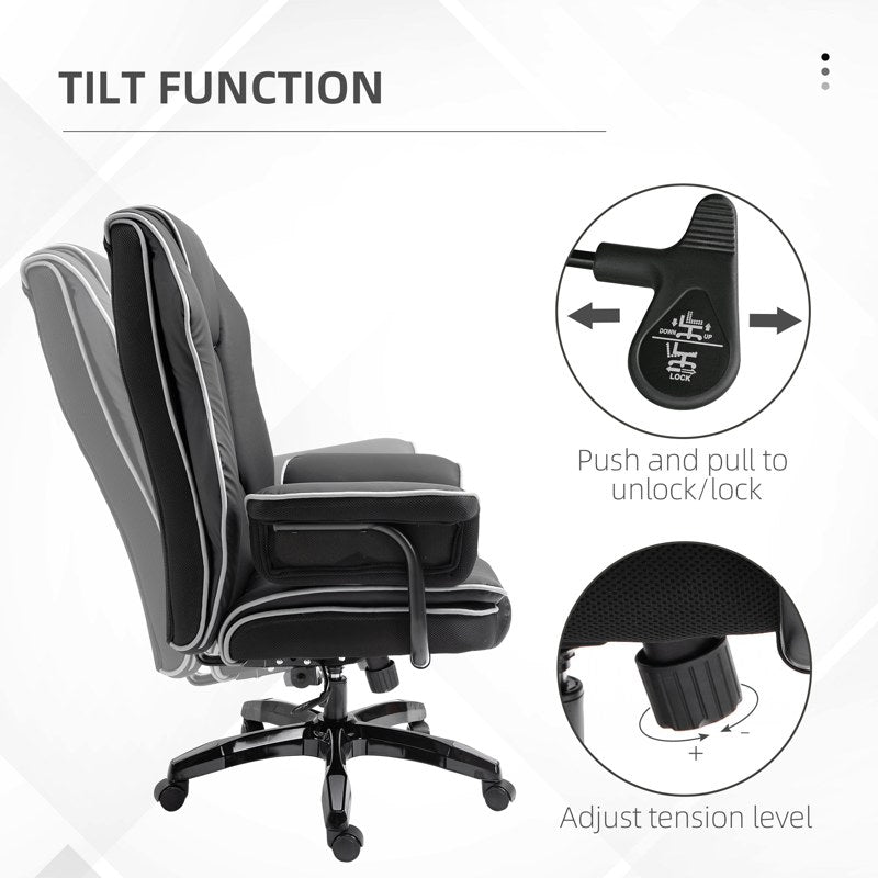 Vinsetto Faux Leather Executive Office Chair, with Contrast Piping - Black/White