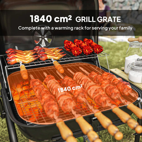 Outsunny Charcoal Barbecue Grill Portable BBQ Grill with 1840 cm2 Cooking Area, 3 Shelves, Adjustable Vent, Lockable Lid, Wheels for Outdoor Cooking, Garden Party, Red