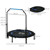 HOMCOM 40" Foldable Mini Fitness Trampoline, with Adjustable Foam Handle, Blue