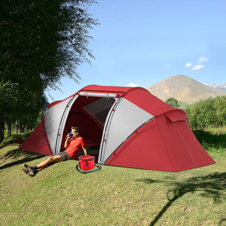 Outsunny 4-6 Man UV Protection Camping Tent - Grey and Red