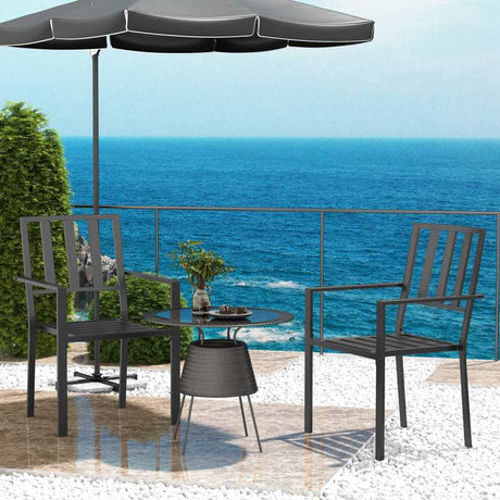 Outsunny Set of Two Minimal Metal Garden Chairs - Black