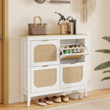 HOMCOM Narrow Shoe Cabinet, Boho Slim Shoe Storage Cabinet with 4 Flip Drawers, Holds 20 Pairs, White