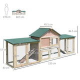 PawHut Guinea Pigs Hutches, 210Lx45.5Wx84.5H cm, Fir Wood-Natural Wood Colour
