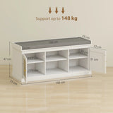 HOMCOM Boho Shoe Storage Bench with Padded Cushion and Rattan Doors - White