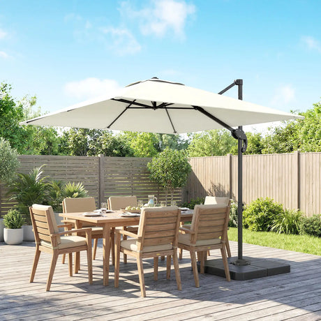 Outsunny 2.4 x 2.4m Cantilever Parasol with Umbrella Weights, UPF50+ Offset Outdoor Umbrella w/ Easy Tilt Adjustment, Cream White