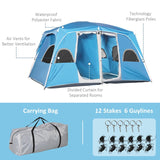 Outsunny 4-8 Person Camping Tent Family Tent with 2 Room, Mesh Windows, Easy Set Up for Backpacking, Hiking, Outdoor, Blue