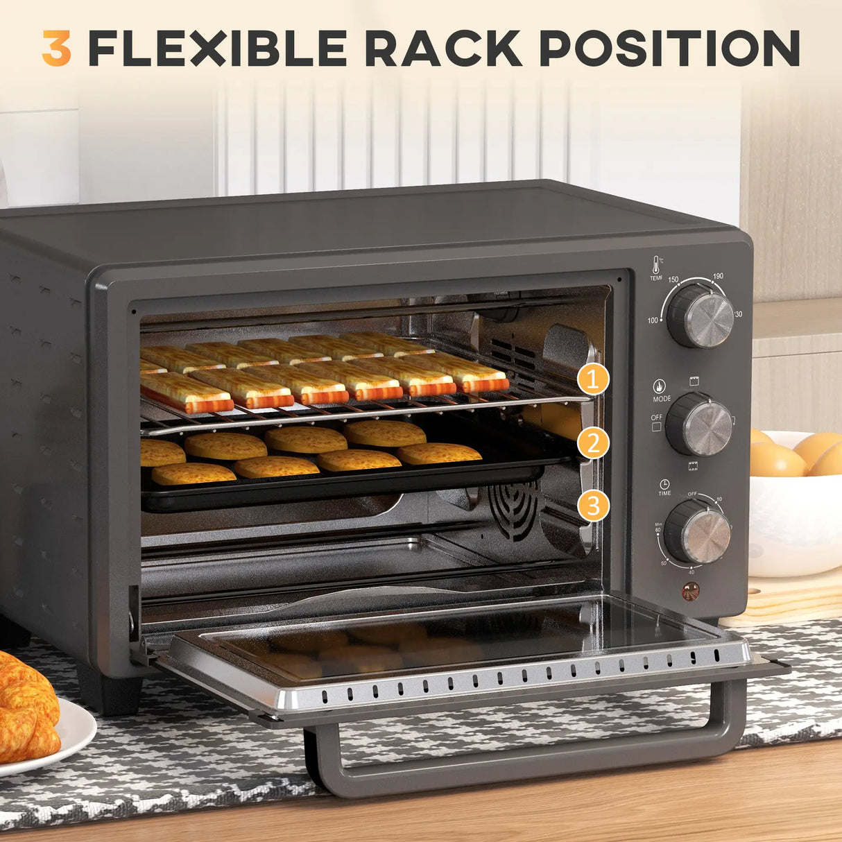 HOMCOM 21L Mini Countertop Oven, 100C-230C Adjustable Temp - Grey