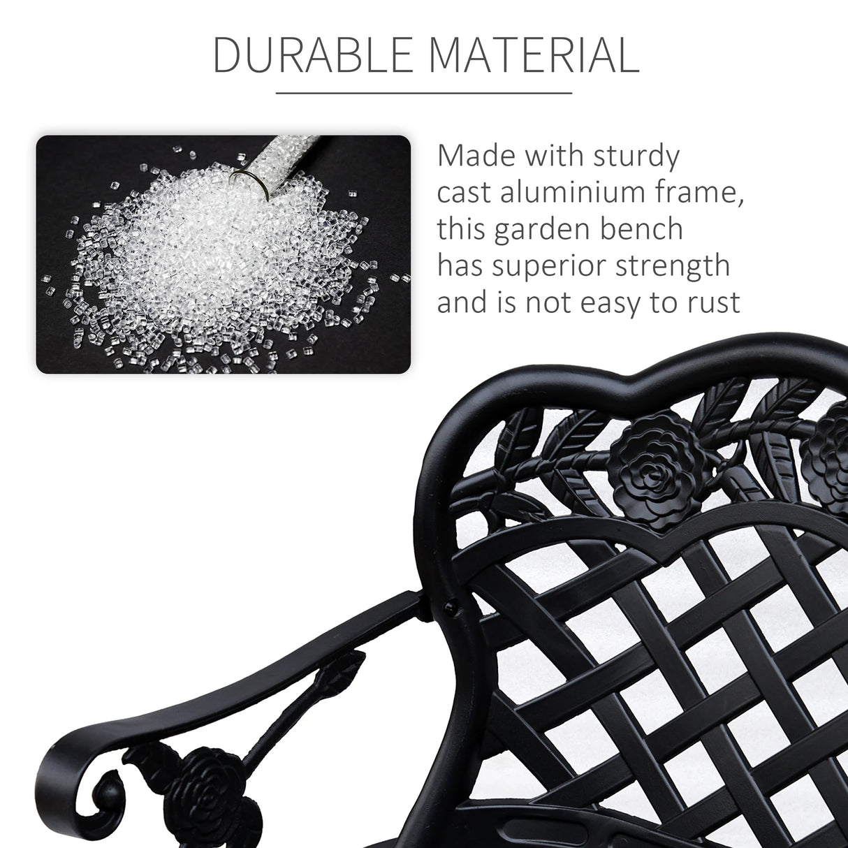 Outsunny Garden Bench, Cast Aluminium, 107Lx58Wx85H cm-Black